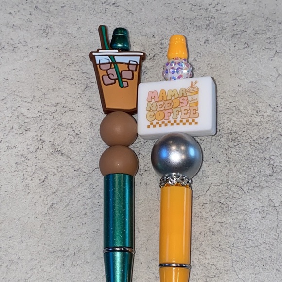 Iced Coffee Mama Needs Coffee Focal beads Beaded Pen Set of 2 - Picture 1 of 4